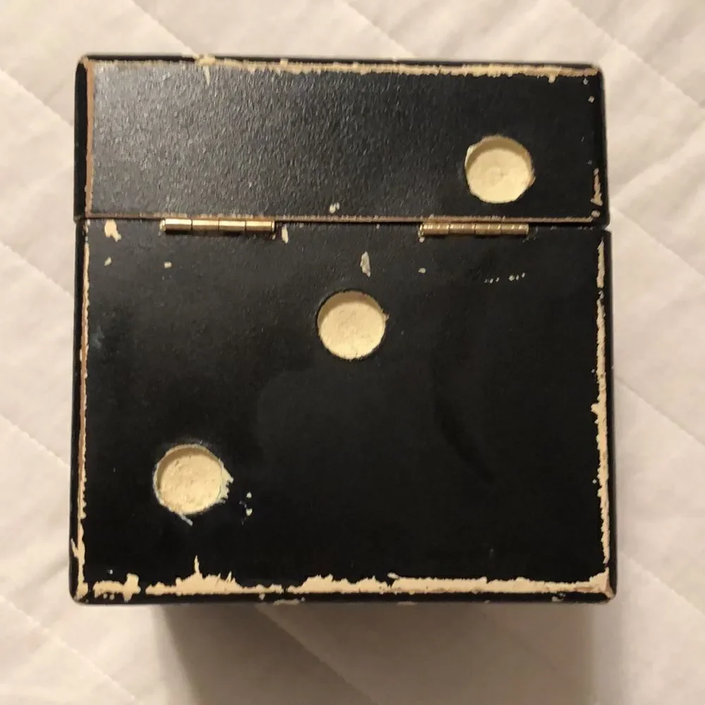 Dice Cube Black Ivory Shabby Shic Wooden Trinket Keepsake Box